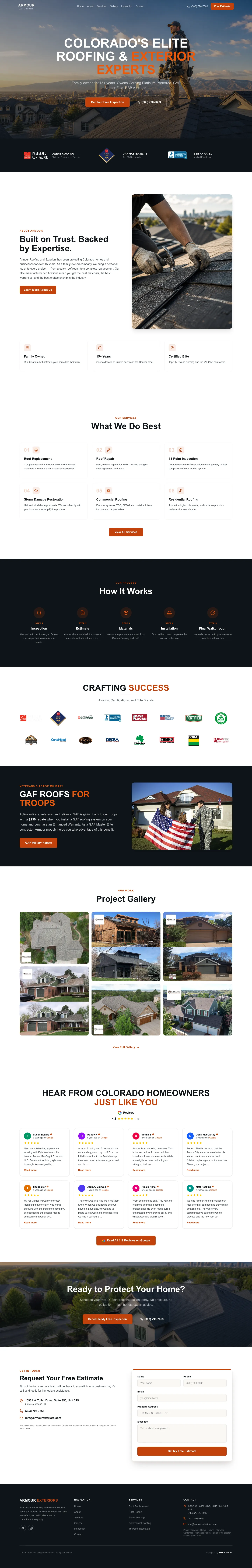 Armour Roofing & Exteriors website, full home page