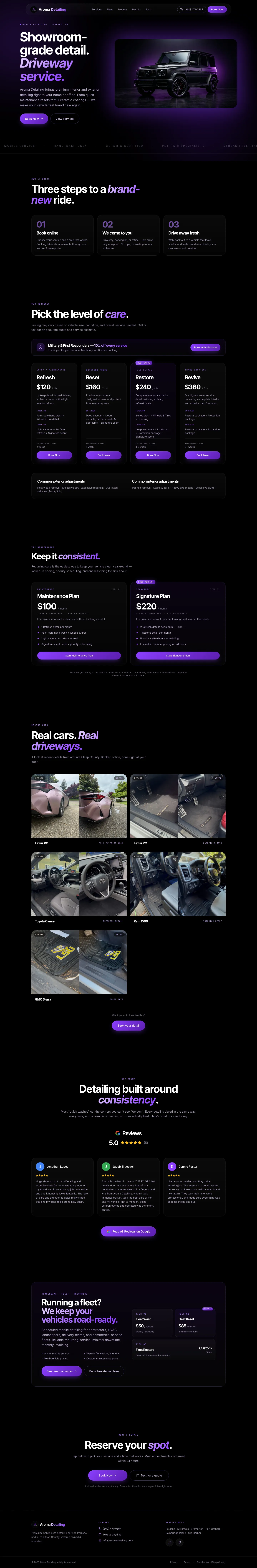 Aroma Detailing website, full home page