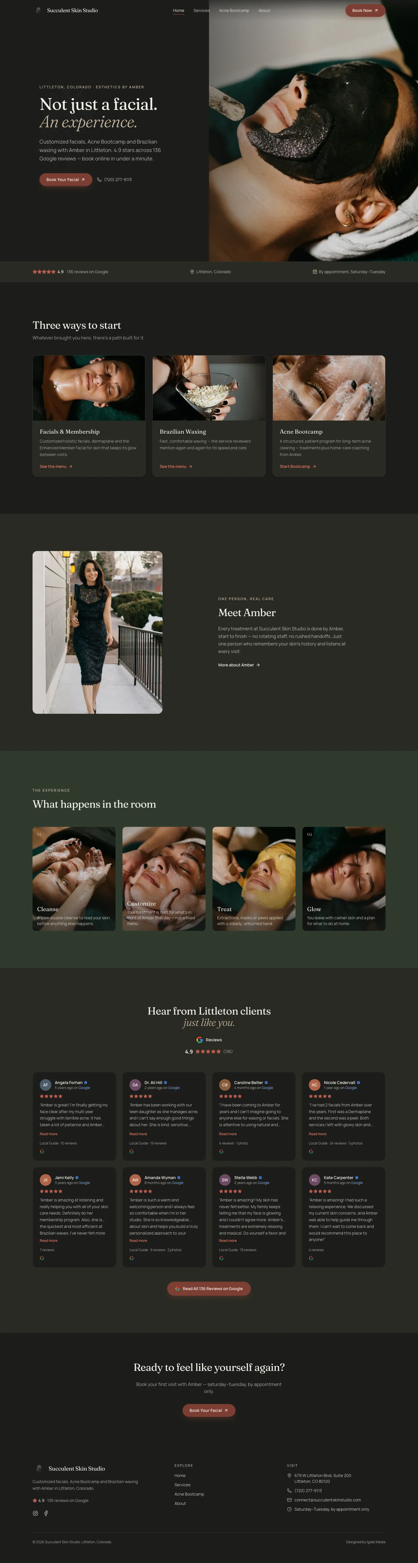 Succulent Skin Studio website, full home page