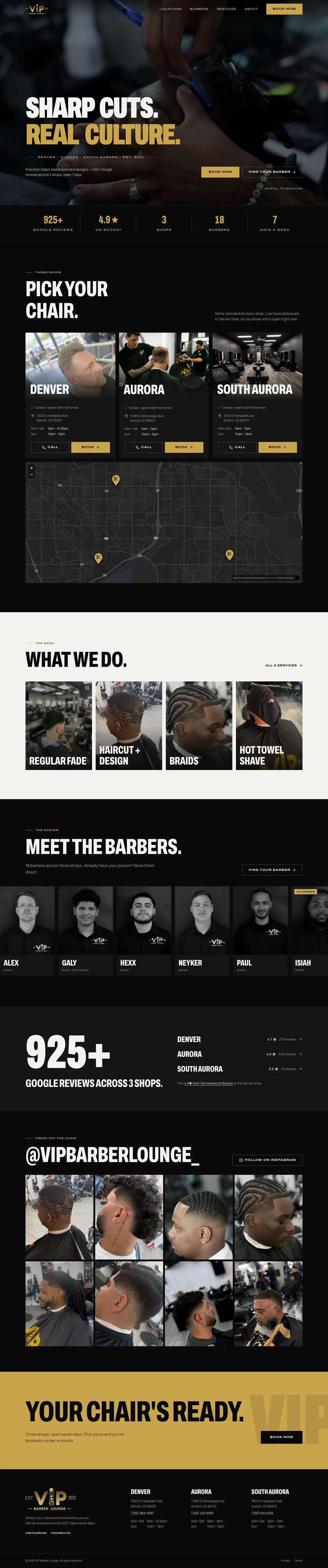 VIP Barber Lounge website, full home page